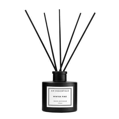 Air Esscentials Winter Pine reed diffuser, 100mL black glass bottle with black reeds