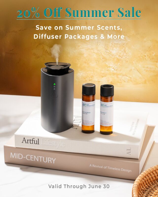 ☀️ 20% Off Summer Sale is Here!

Say hello to summer by diffusing a fresh summer fragrance with the Mini Gift Set and save 20%. The Mini scents 300 square feet and the set includes two of your preferred fragrances.

View all our sale items online. Offer ends 6/30.
.
.
#summersale #summerfragrances #diffusers